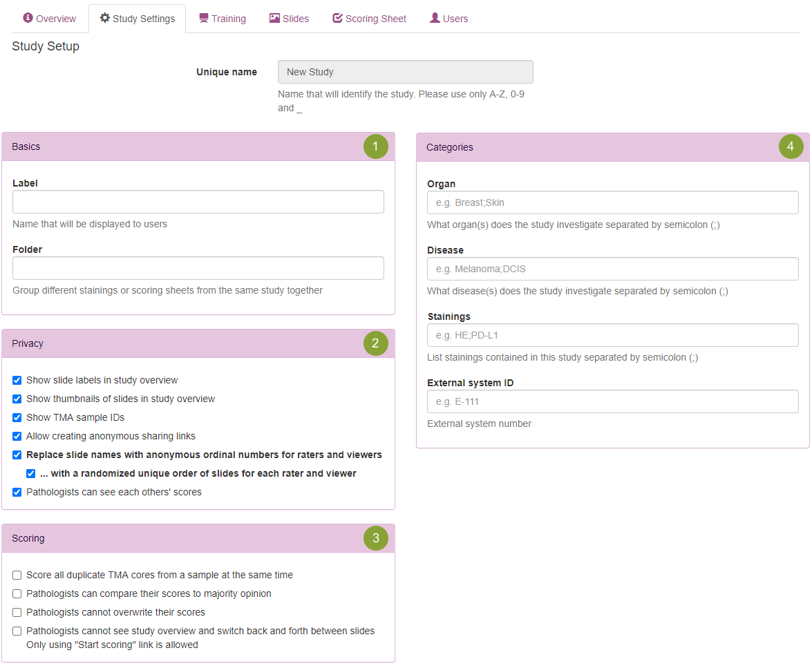Study settings Study settings